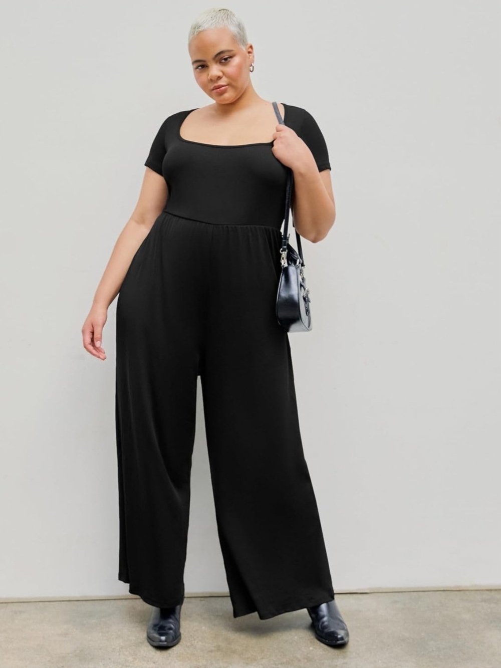 Cider Black Scoop-Neck Wide-Leg Jumpsuit